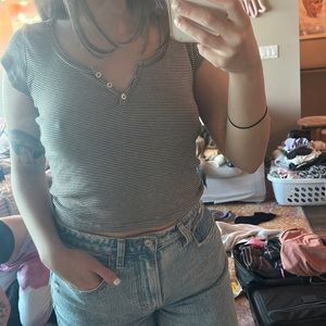 striped button t shirt